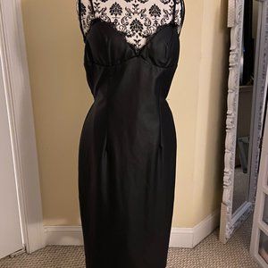 Little Black Dress - Faux Leather and Lace Spaghetti Strap Black Mini Dress
